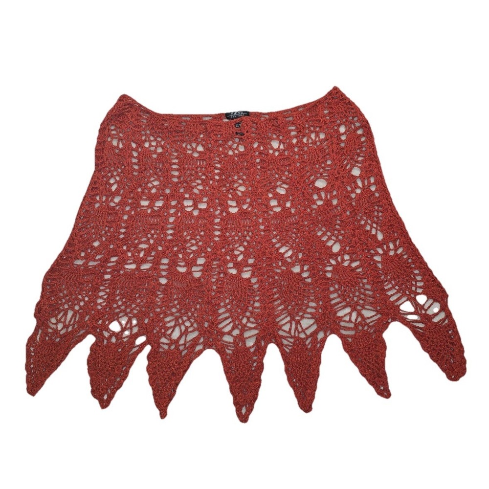 Vtg Shine NY Cape Women's One Size Brown Rust Crochet Lace Beach Boho Hippie